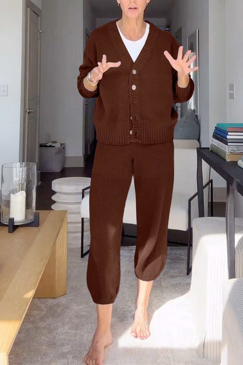 Marielle - Women's casual V-neck waffle texture set