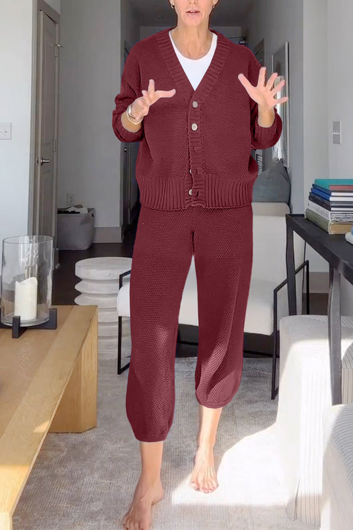 Marielle - Women's casual V-neck waffle texture set