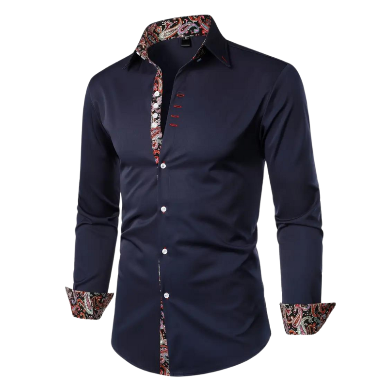 Men’s Dress Shirt | Slim Fit Button-Down | Contrast Paisley Trim