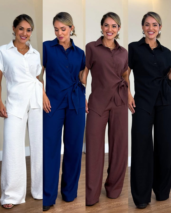 Clarinda - Elegant Set with Knotted Front and Short Sleeves