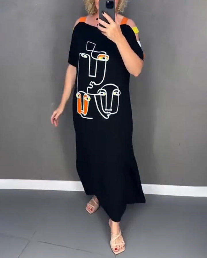 Primina - Off-the-shoulder dress with cutout print and slit