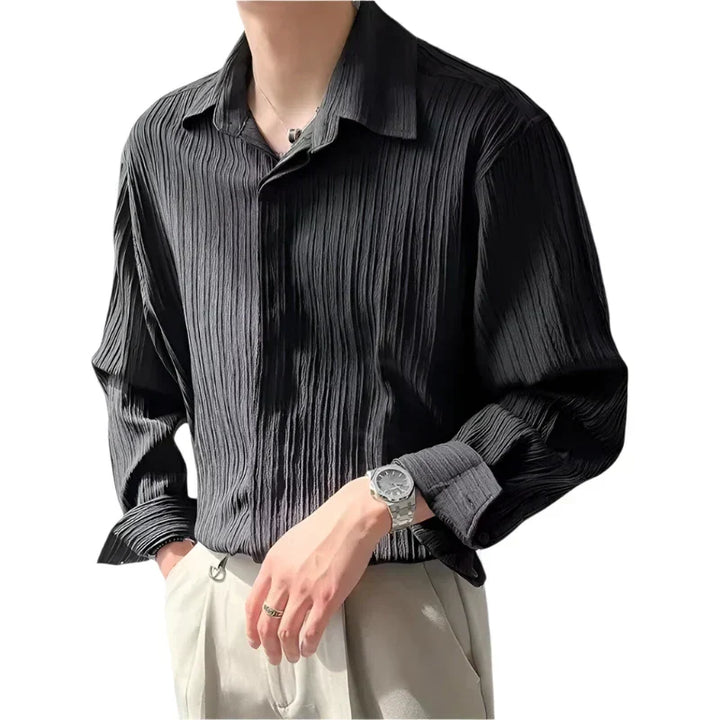 Textured Button-Up Shirt | Relaxed Fit Long Sleeve | Lightweight Casual Wear