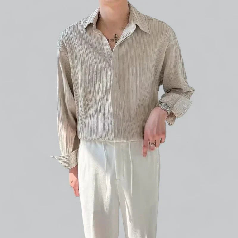 Textured Button-Up Shirt | Relaxed Fit Long Sleeve | Lightweight Casual Wear