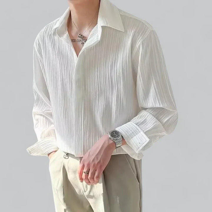 Textured Button-Up Shirt | Relaxed Fit Long Sleeve | Lightweight Casual Wear