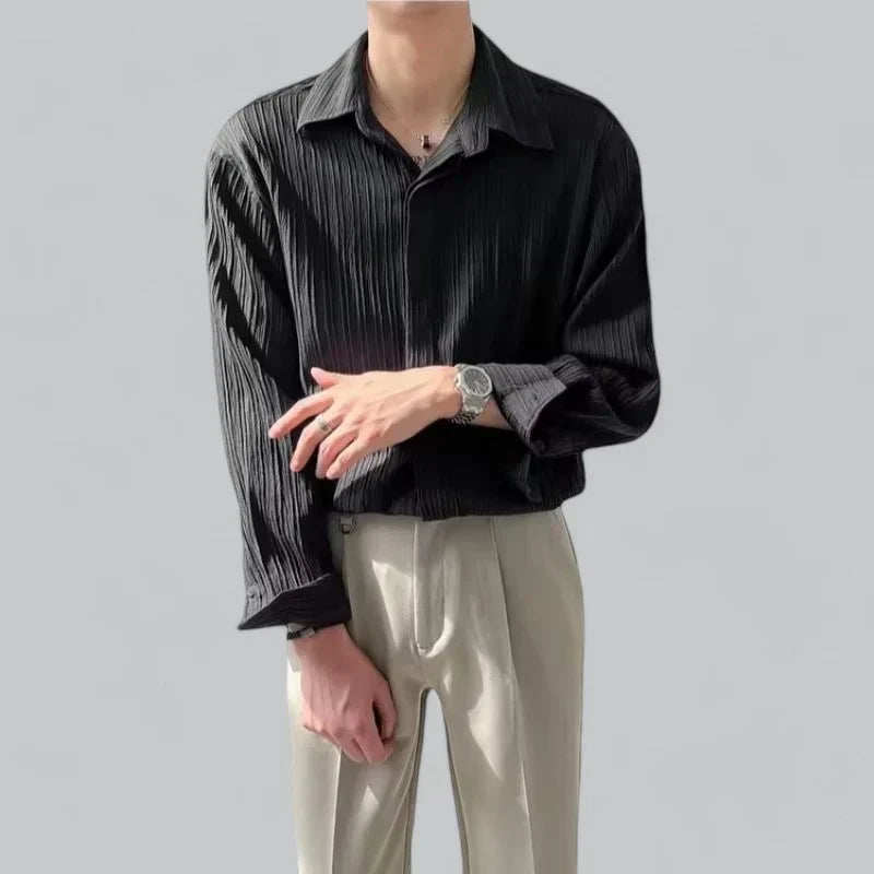 Textured Button-Up Shirt | Relaxed Fit Long Sleeve | Lightweight Casual Wear