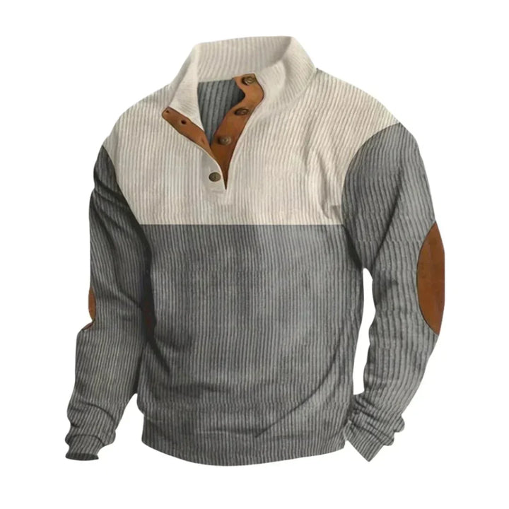 Pull Henley en polaire à blocs de couleurs | Empiècements en daim aux coudes | Pull décontracté à boutons-pression.