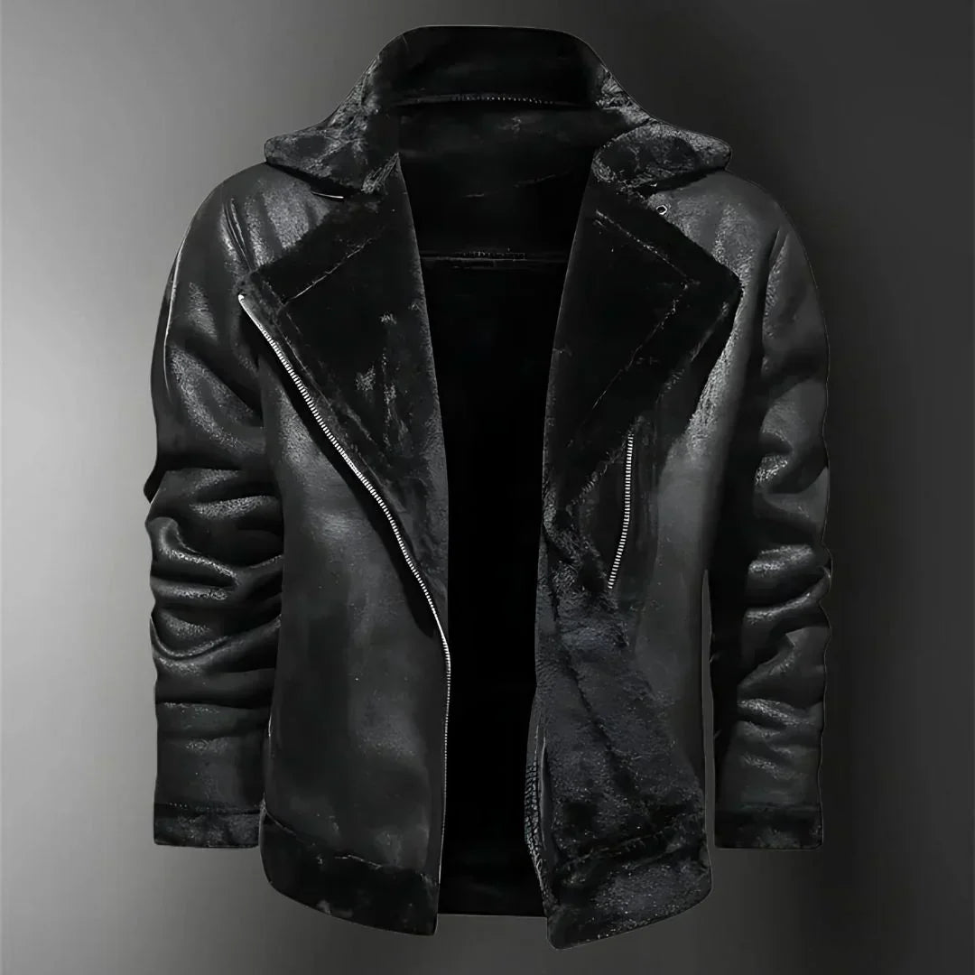 Men’s Shearling-Lined Faux Leather Jacket | Warm Winter Streetwear Coat