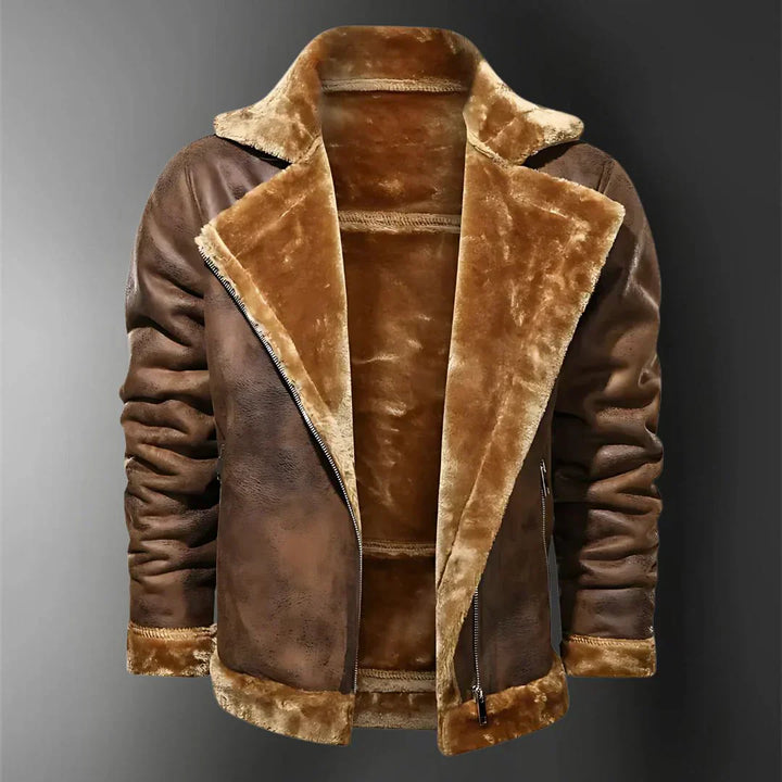 Men’s Shearling-Lined Faux Leather Jacket | Warm Winter Streetwear Coat