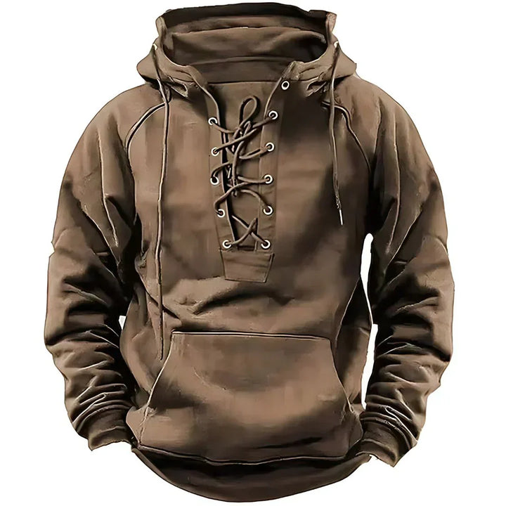 Men’s Lace-Up Pullover Hoodie | Streetwear Fit | Fleece-Lined Comfort