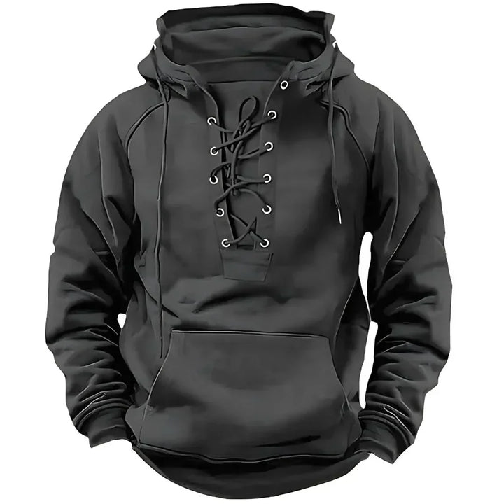 Men’s Lace-Up Pullover Hoodie | Streetwear Fit | Fleece-Lined Comfort