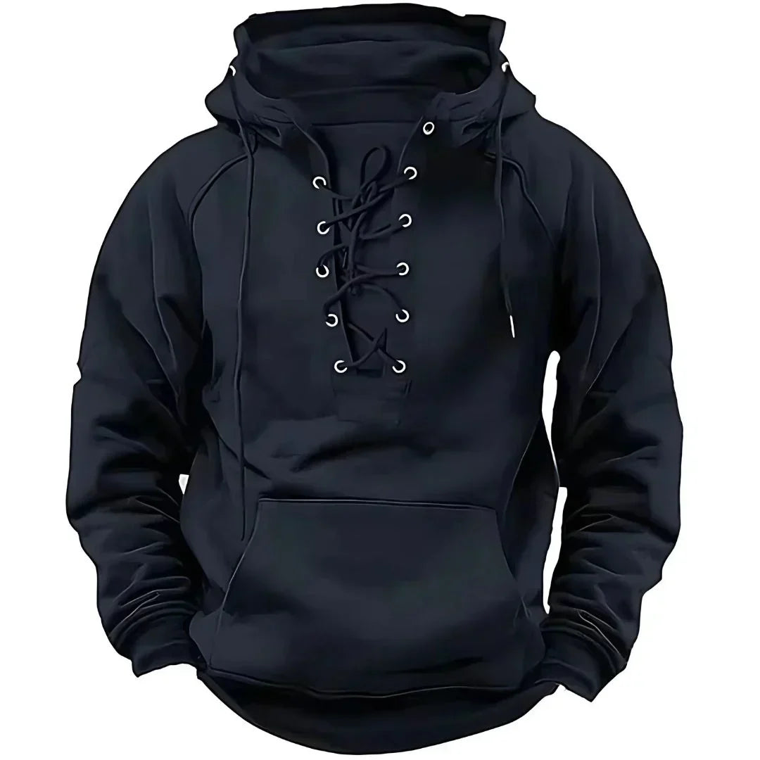 Men’s Lace-Up Pullover Hoodie | Streetwear Fit | Fleece-Lined Comfort