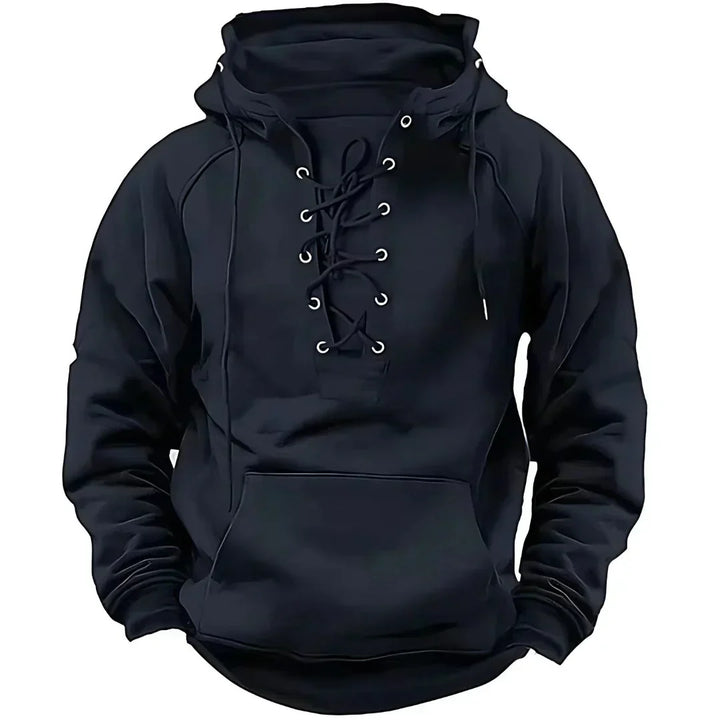 Men’s Lace-Up Pullover Hoodie | Streetwear Fit | Fleece-Lined Comfort