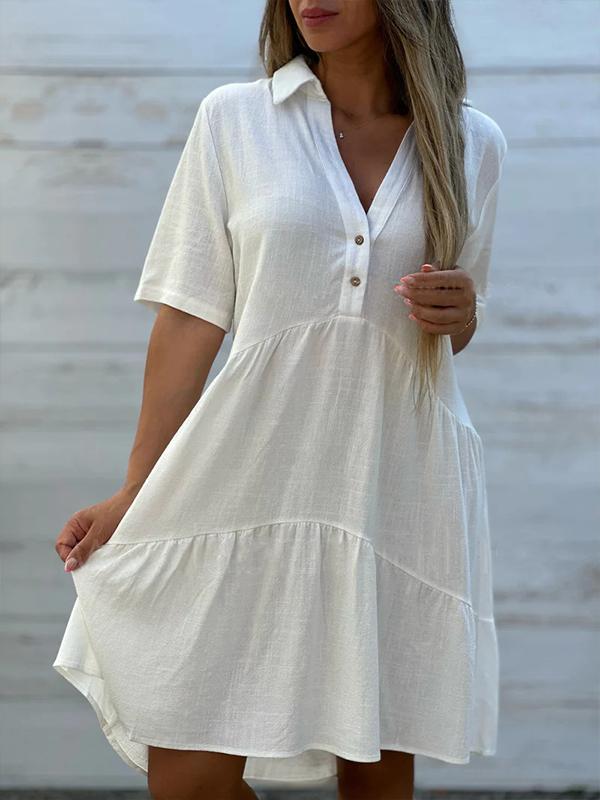 Vionelle - Women's Casual, Plain, Short Sleeve Cotton and Linen Dress