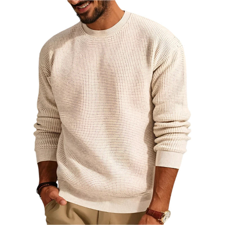 Pull en maille gaufrée texturée pour homme | Pull léger à col rond | À porter au quotidien