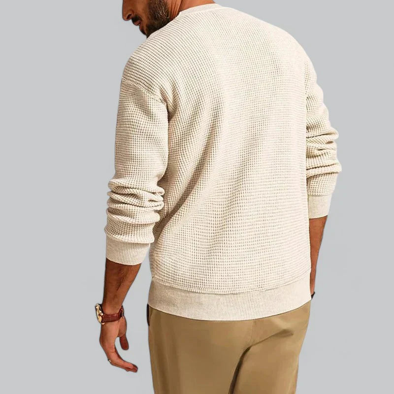 Pull en maille gaufrée texturée pour homme | Pull léger à col rond | À porter au quotidien