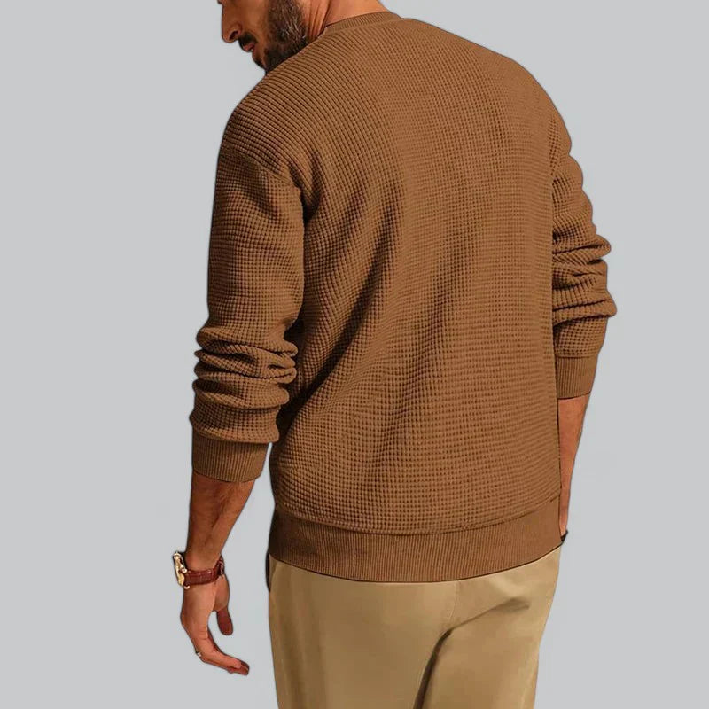 Pull en maille gaufrée texturée pour homme | Pull léger à col rond | À porter au quotidien