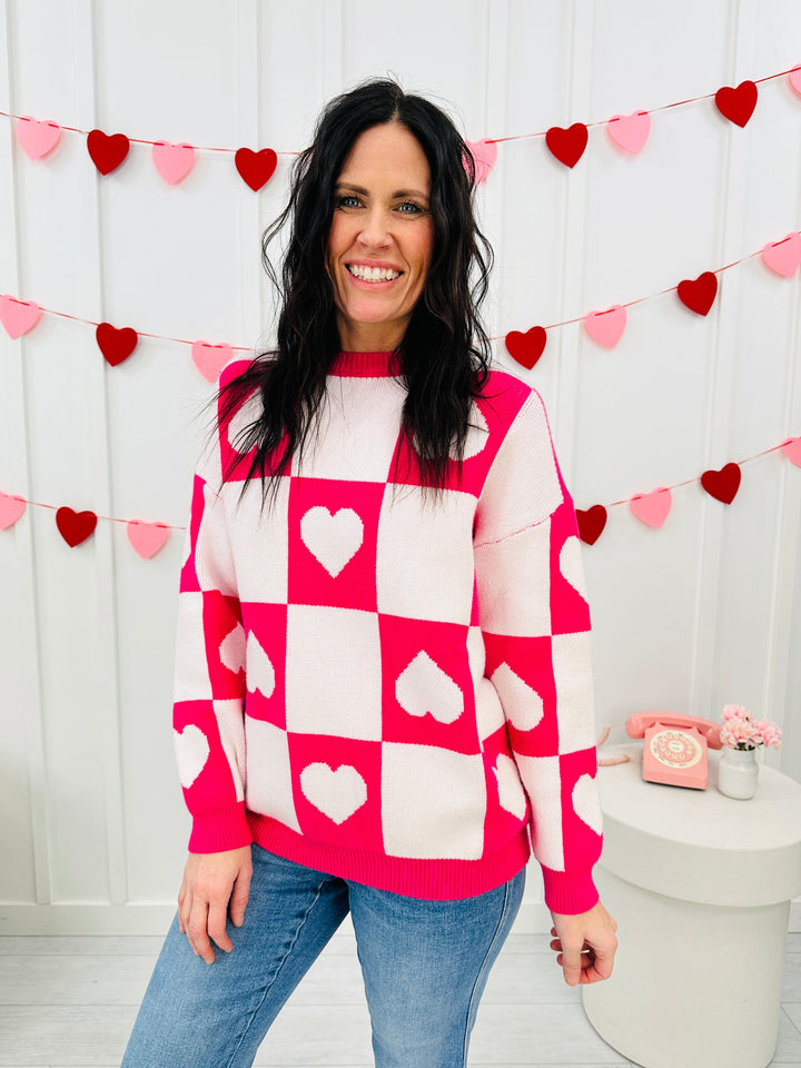 Ottilie - Valentine's Day Sweater with Checkered Hearts