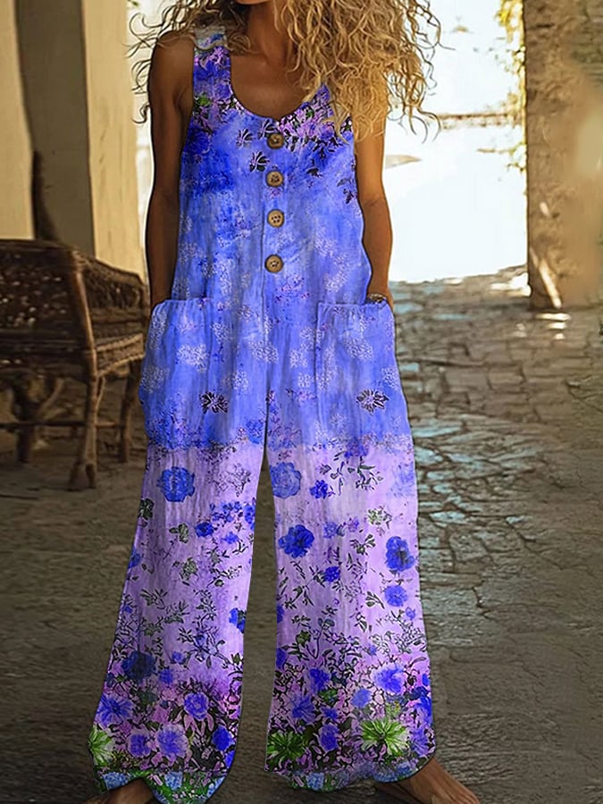 Lunelle - Women's Vintage Floral Patchwork Jumpsuit