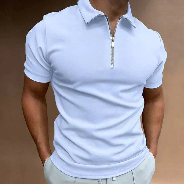 Men’s Fitted Polo Shirt | Stretch Cotton Blend | Short Sleeve Zip Collar