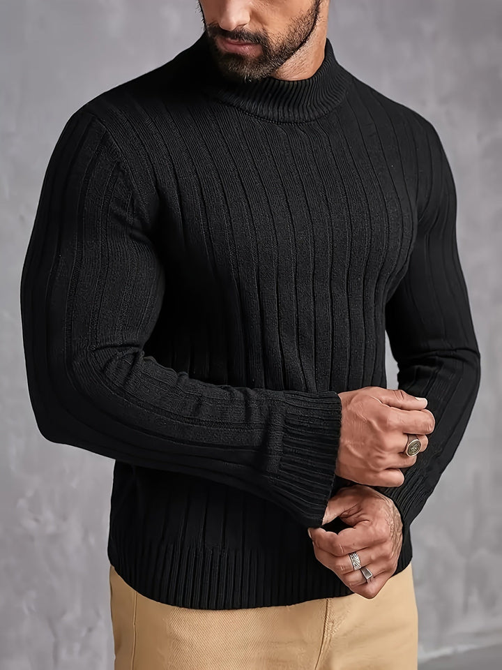 Men’s Ribbed Cable Knit Turtleneck | Heavyweight Winter Sweater | Classic Cold Weather Style