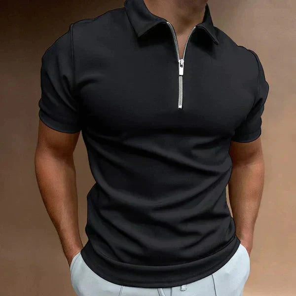 Men’s Fitted Polo Shirt | Stretch Cotton Blend | Short Sleeve Zip Collar