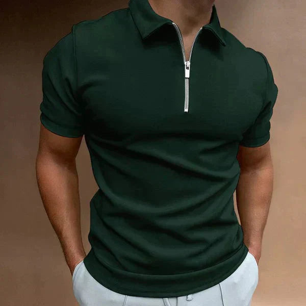 Men’s Fitted Polo Shirt | Stretch Cotton Blend | Short Sleeve Zip Collar