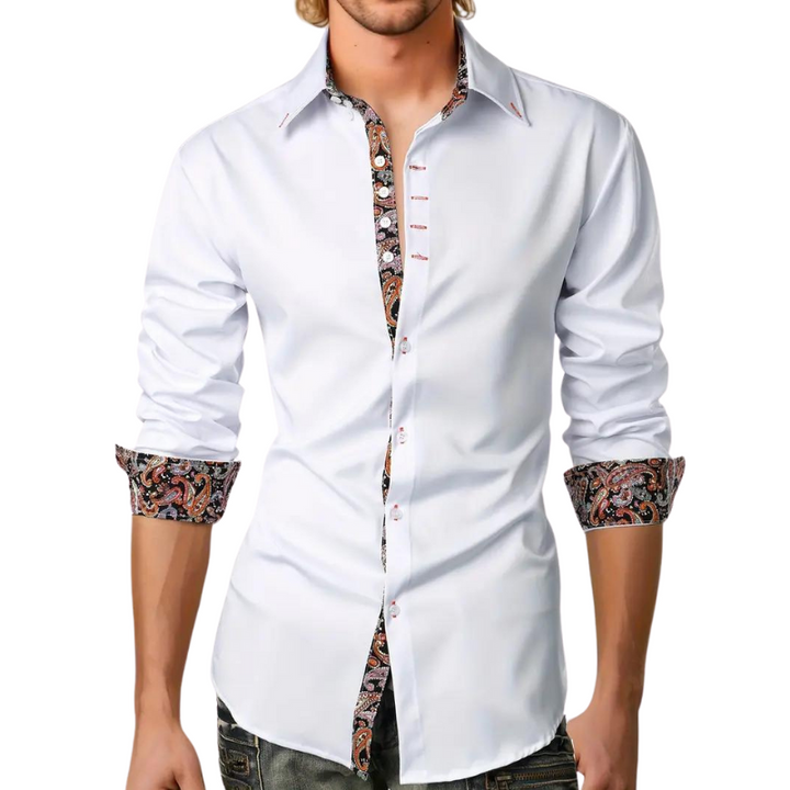 Men’s Dress Shirt | Slim Fit Button-Down | Contrast Paisley Trim