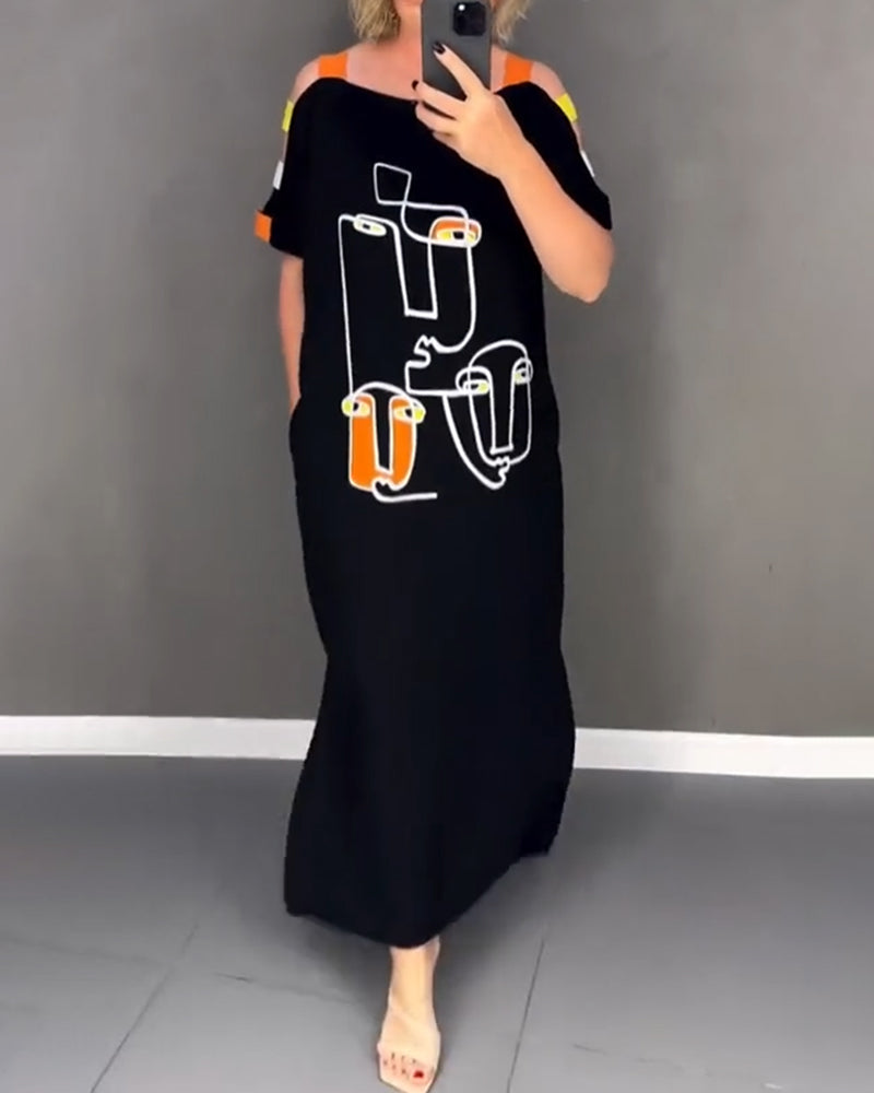 Primina - Off-the-shoulder dress with cutout print and slit