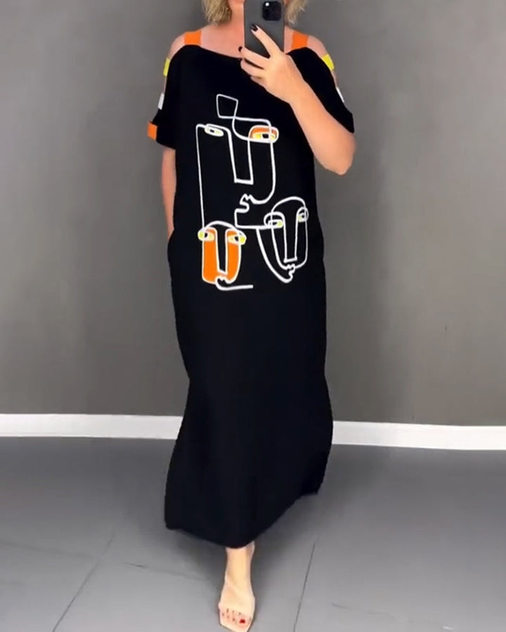 Primina - Off-the-shoulder dress with cutout print and slit