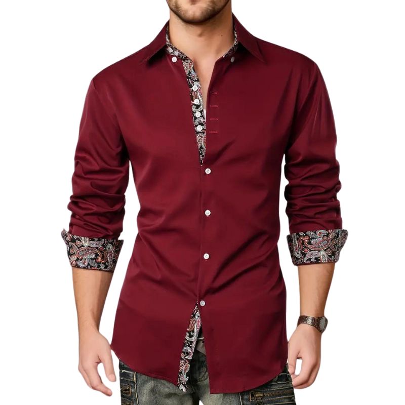 Men’s Dress Shirt | Slim Fit Button-Down | Contrast Paisley Trim
