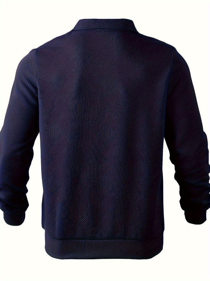 Men’s Quarter-Zip Jacquard Sweater | Textured Pullover with Collar