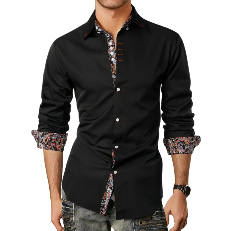 Men’s Dress Shirt | Slim Fit Button-Down | Contrast Paisley Trim
