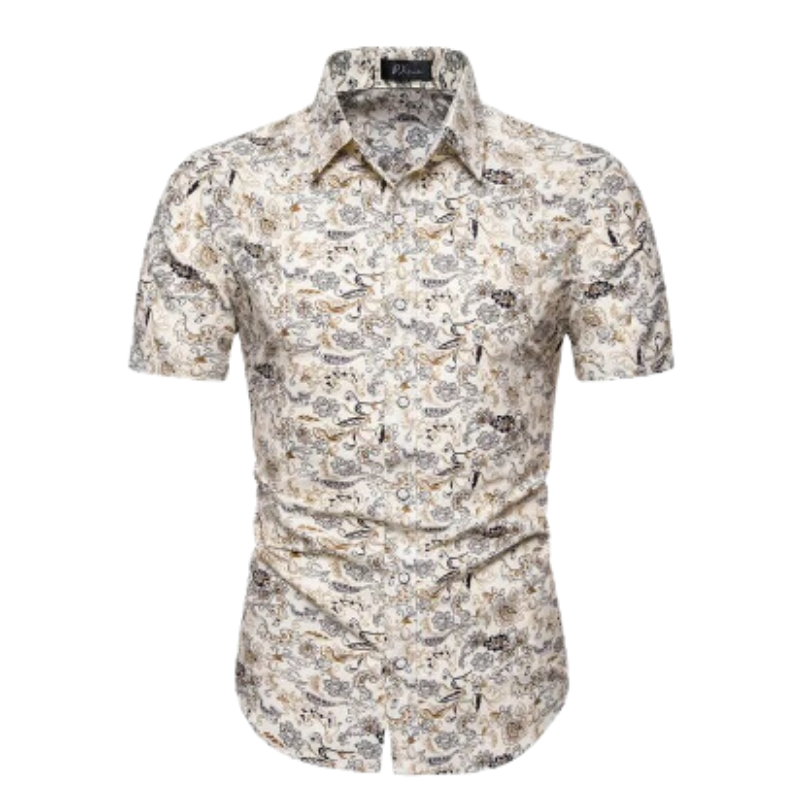 Men’s Navy Printed Short Sleeve Shirt | Button-Up Casual Summer Top | Slim Fit
