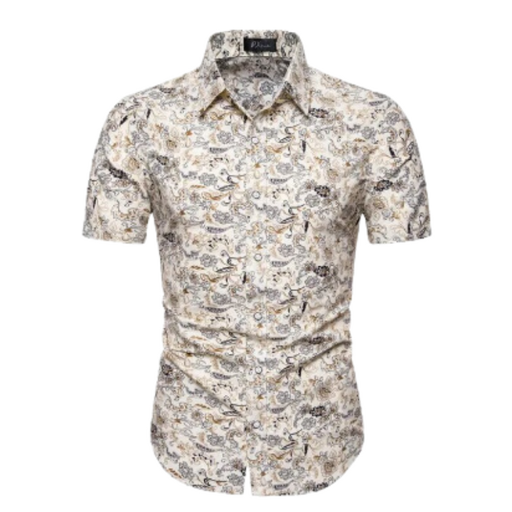 Men’s Navy Printed Short Sleeve Shirt | Button-Up Casual Summer Top | Slim Fit