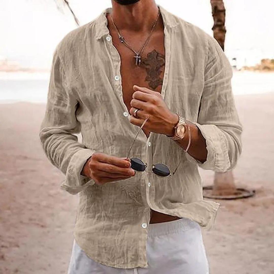 Men’s Linen Long Sleeve Shirt | Relaxed Fit Beachwear | Lightweight Summer Layer