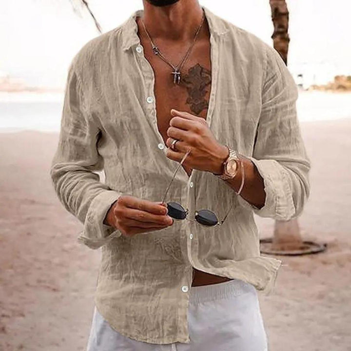 Men’s Linen Long Sleeve Shirt | Relaxed Fit Beachwear | Lightweight Summer Layer