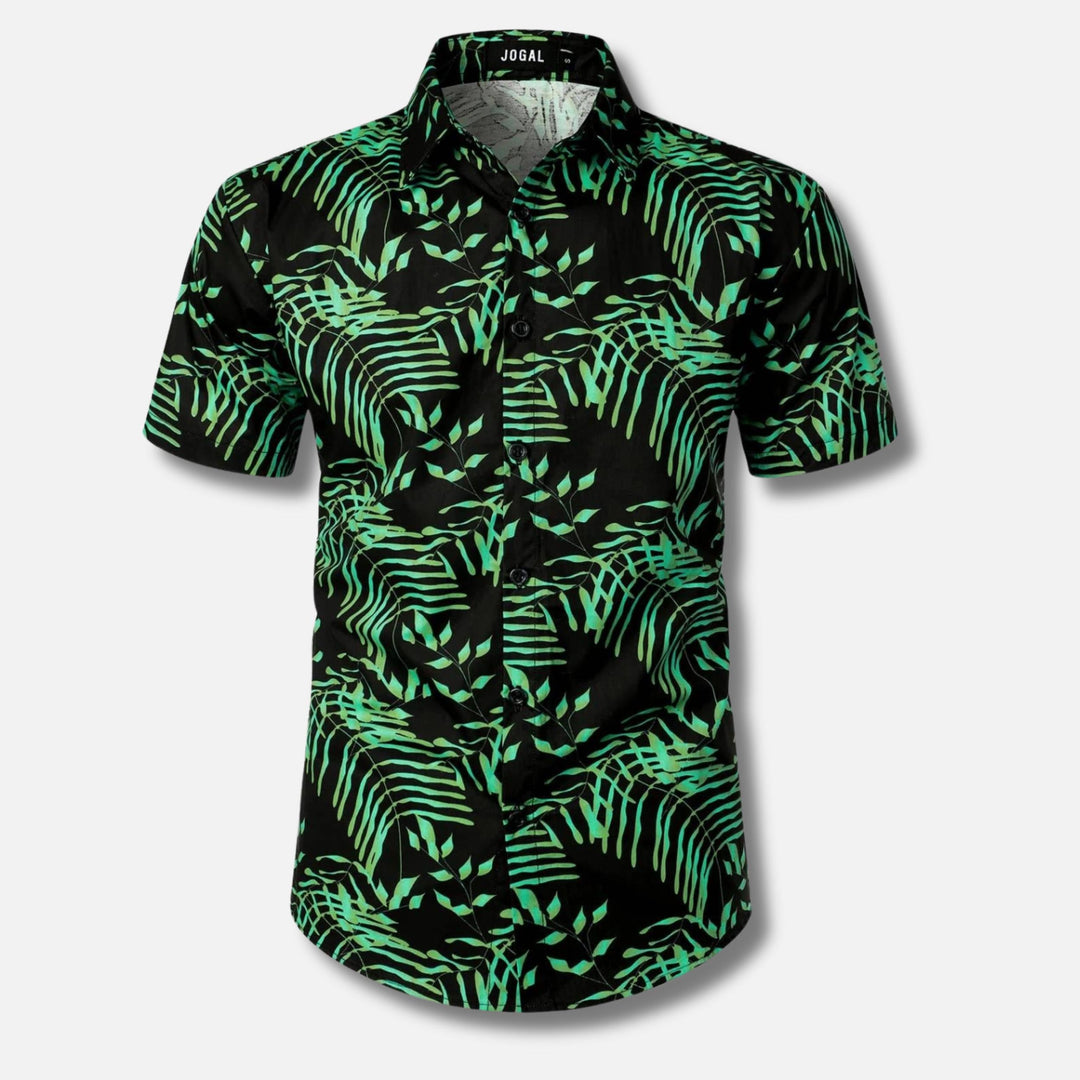 Men's Short Sleeve Button-Up Shirt | Lightweight Cotton Blend | Tropical Floral Print