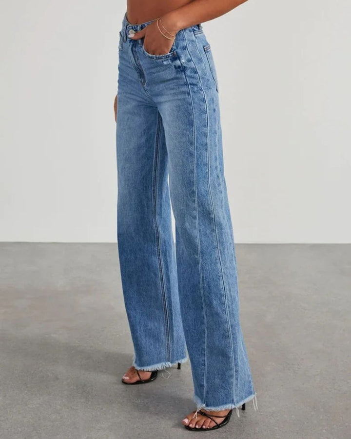 High-Rise Wide-Leg Jeans | Frayed Hem Denim | Relaxed Fit