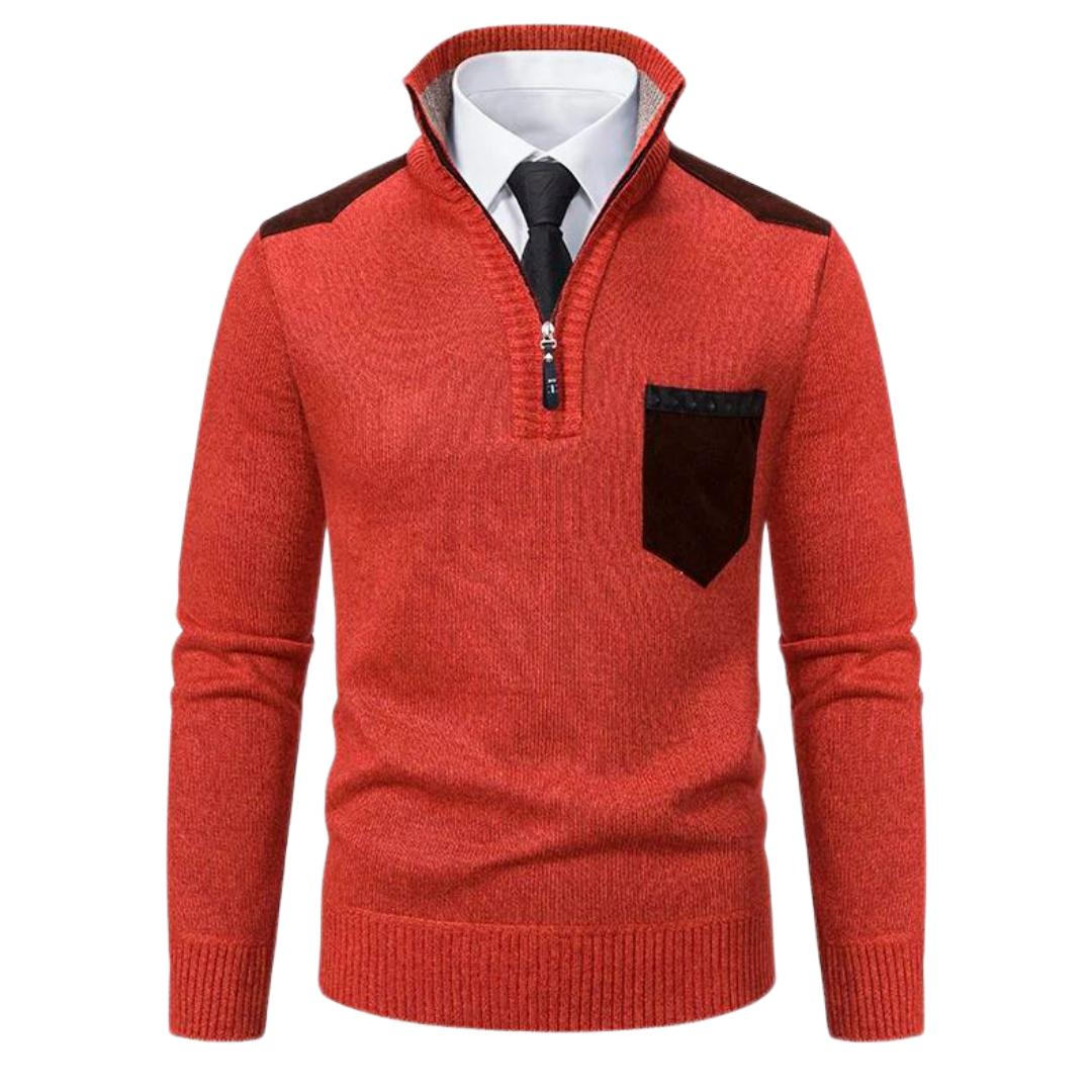 Men’s Quarter-Zip Knit Sweater | Contrast Suede Trim | Fall Layering Essential