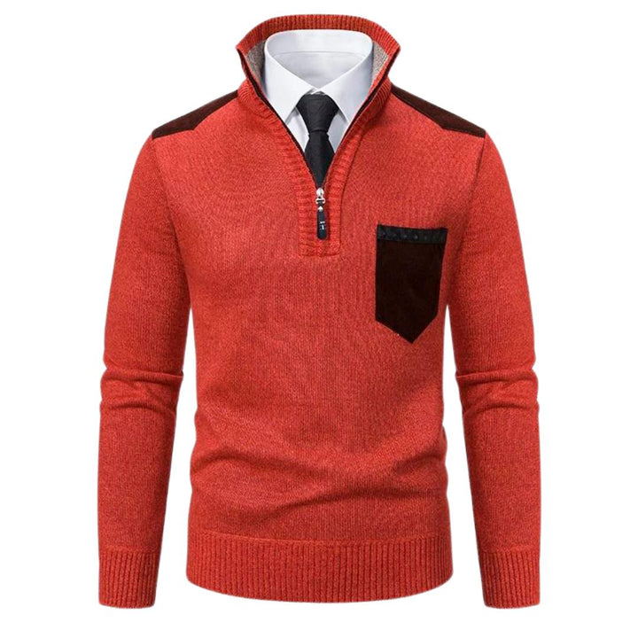 Men’s Quarter-Zip Knit Sweater | Contrast Suede Trim | Fall Layering Essential