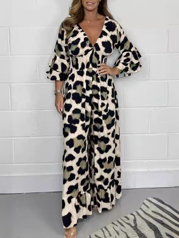 Priscille - Leopard V-Neck Jumpsuit