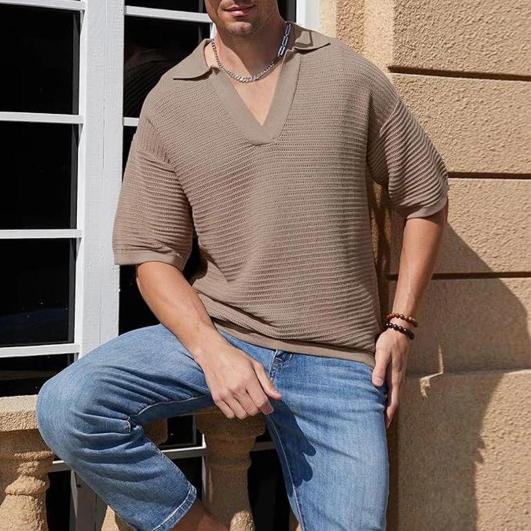 Men’s Textured Knit Polo | Short Sleeve Casual Sweater Shirt