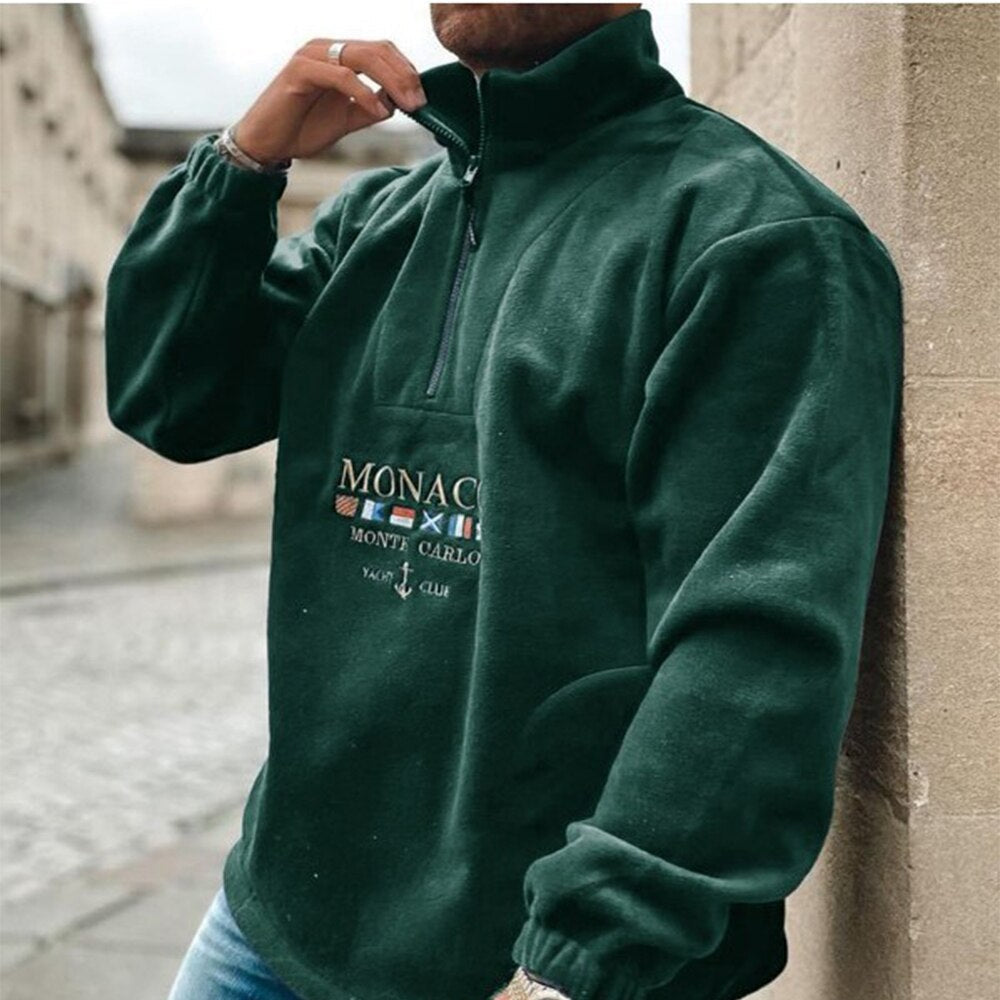 Men’s Half-Zip Sweatshirt | Monaco Monte Carlo Embroidered Fleece | Casual Streetwear Canada