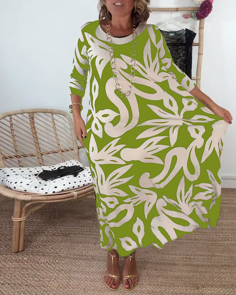 Jewel - Printed dress with long sleeves and round neck