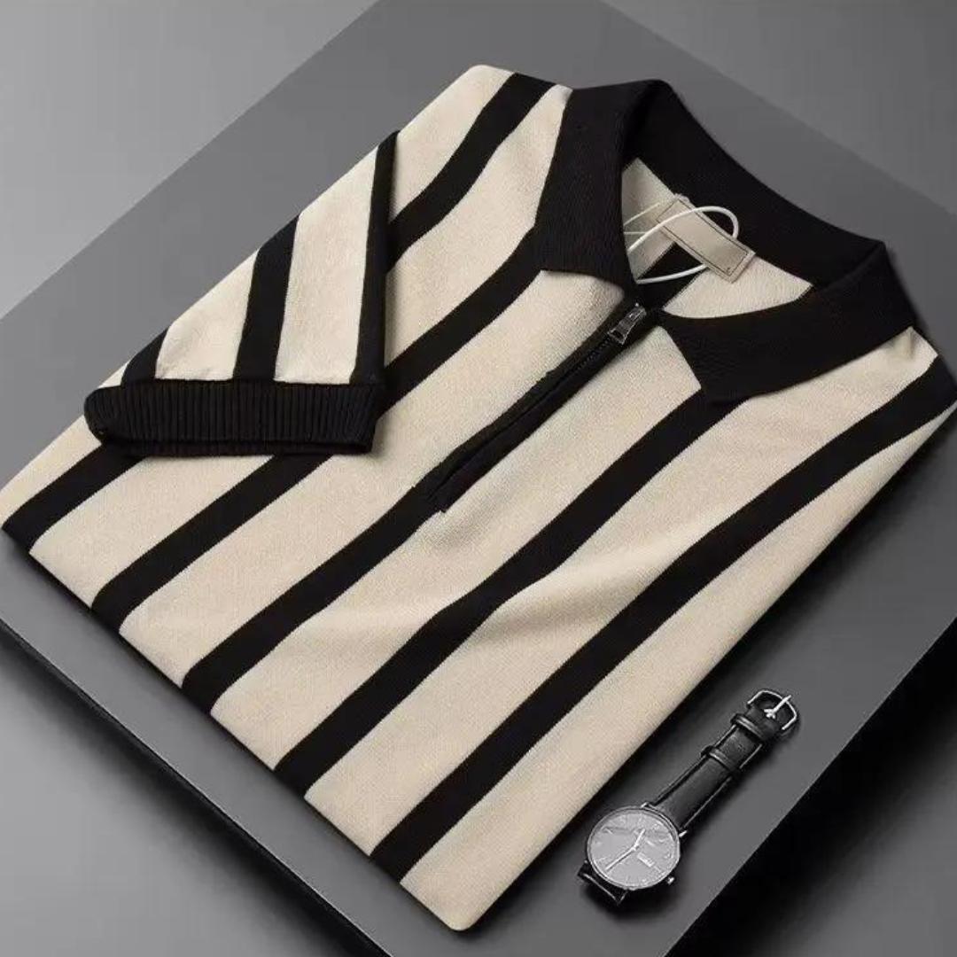 Men’s Striped Half-Zip Polo Shirt | Retro Knit Design | Summer Smart-Casual