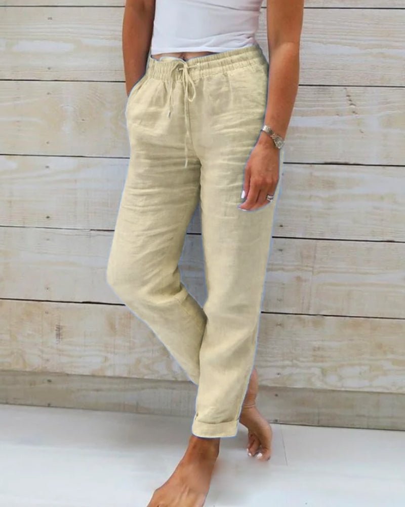 Linen Blend Drawstring Pants | Tapered Leg | Lightweight Everyday Fit