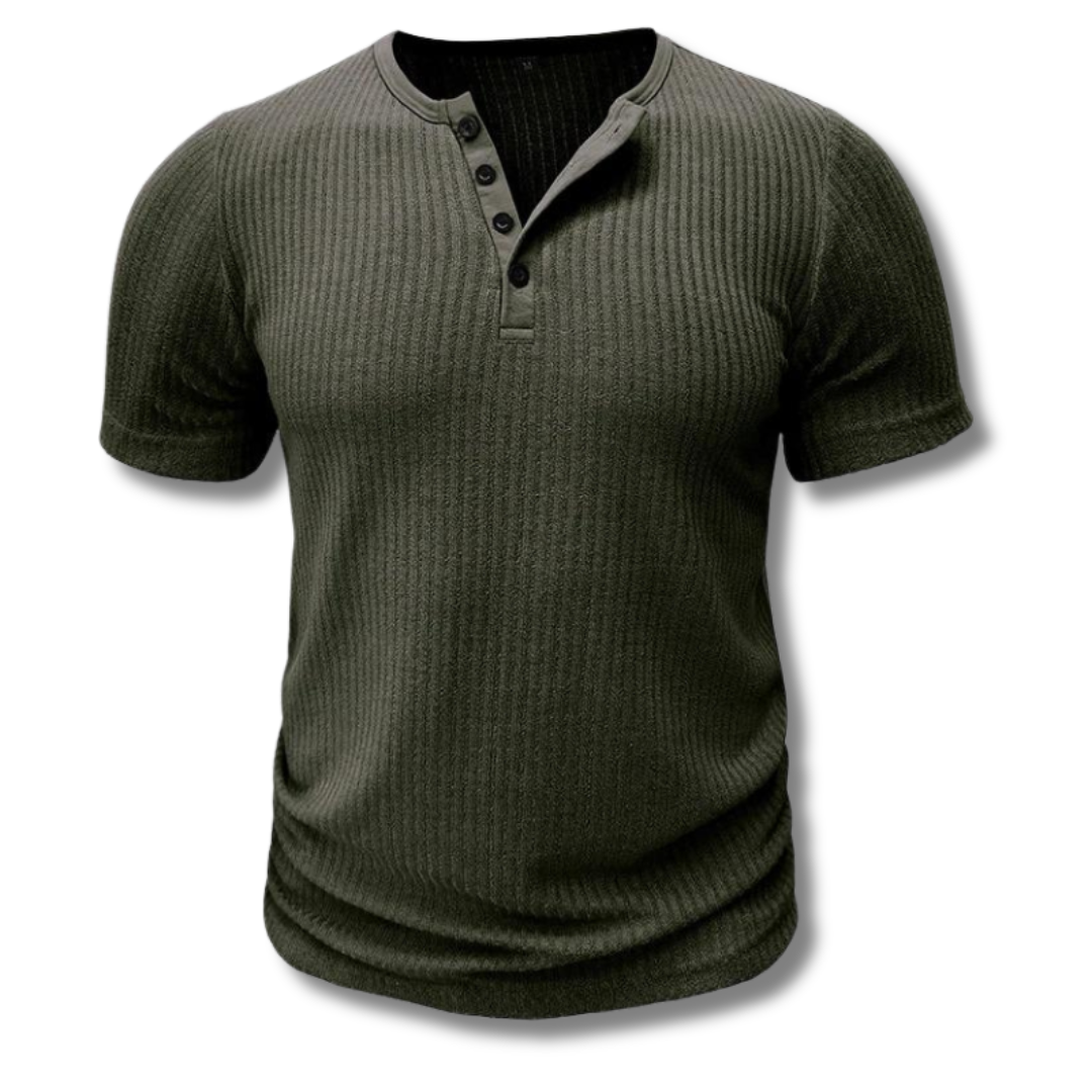 Men’s Henley T-Shirt | Ribbed Short Sleeve | Casual Button Placket