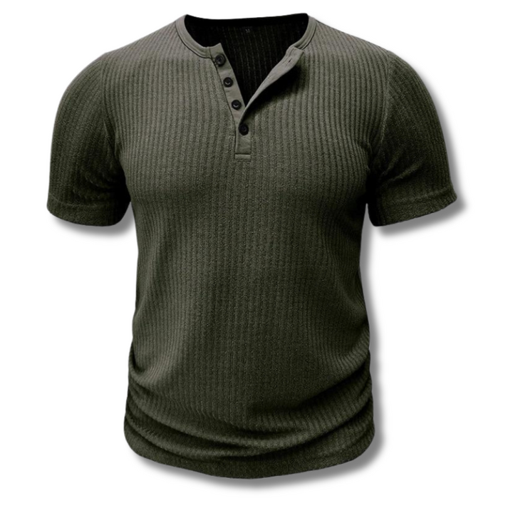 Men’s Henley T-Shirt | Ribbed Short Sleeve | Casual Button Placket