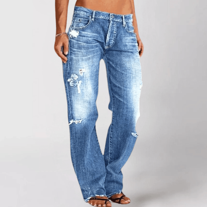 Relaxed Distressed Jeans | Mid-Rise | Straight-Leg Fit
