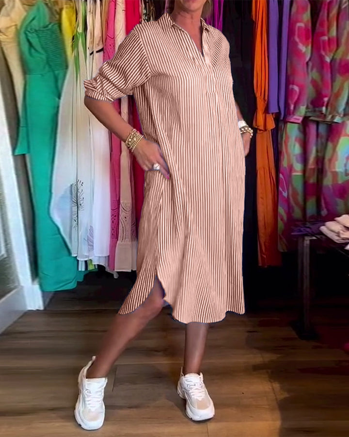 Cato - Striped Shirt Dress with Lapel Collar